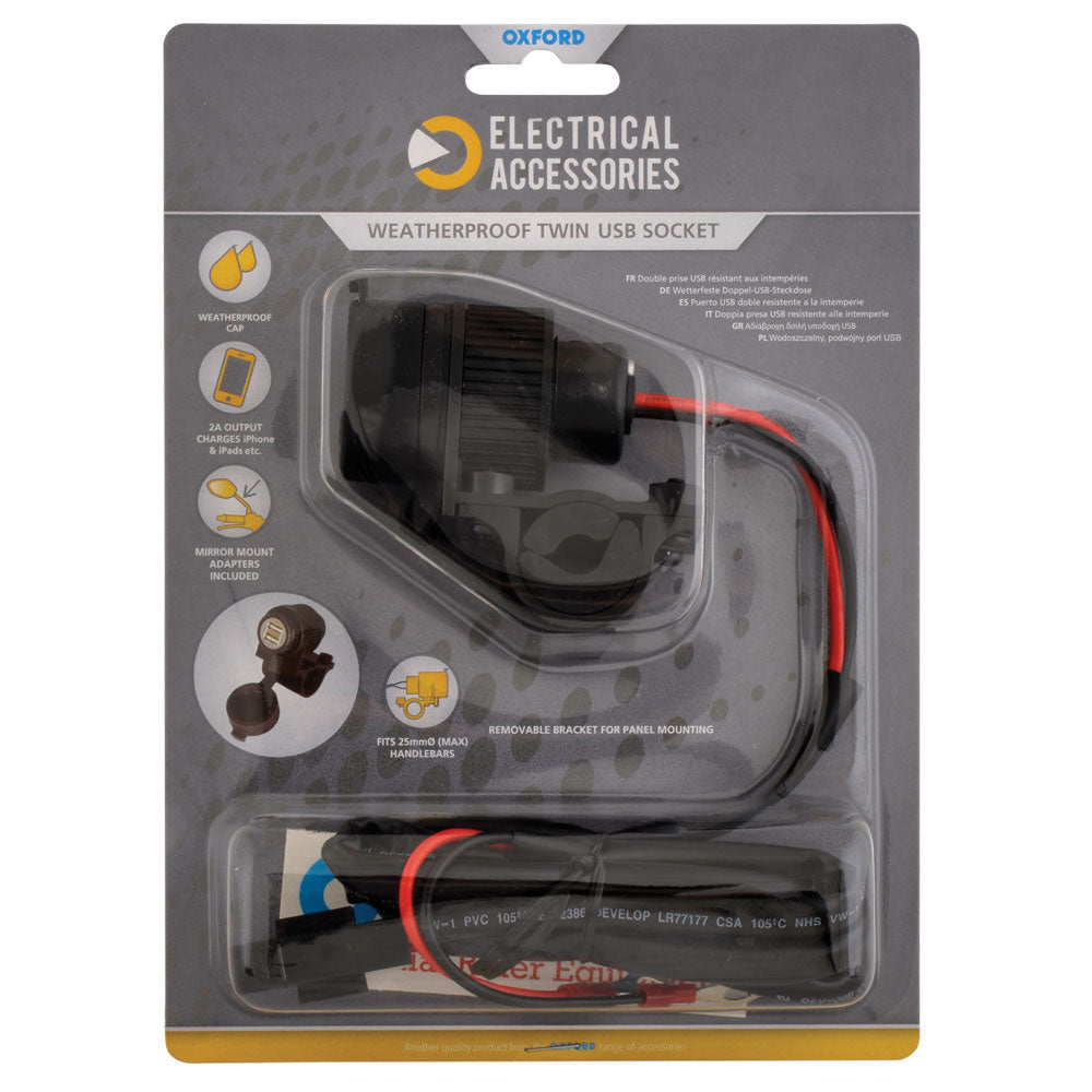 Oxford EL102 Weatherproof Dual USB Socket Motorcycle Scooter USB Charger