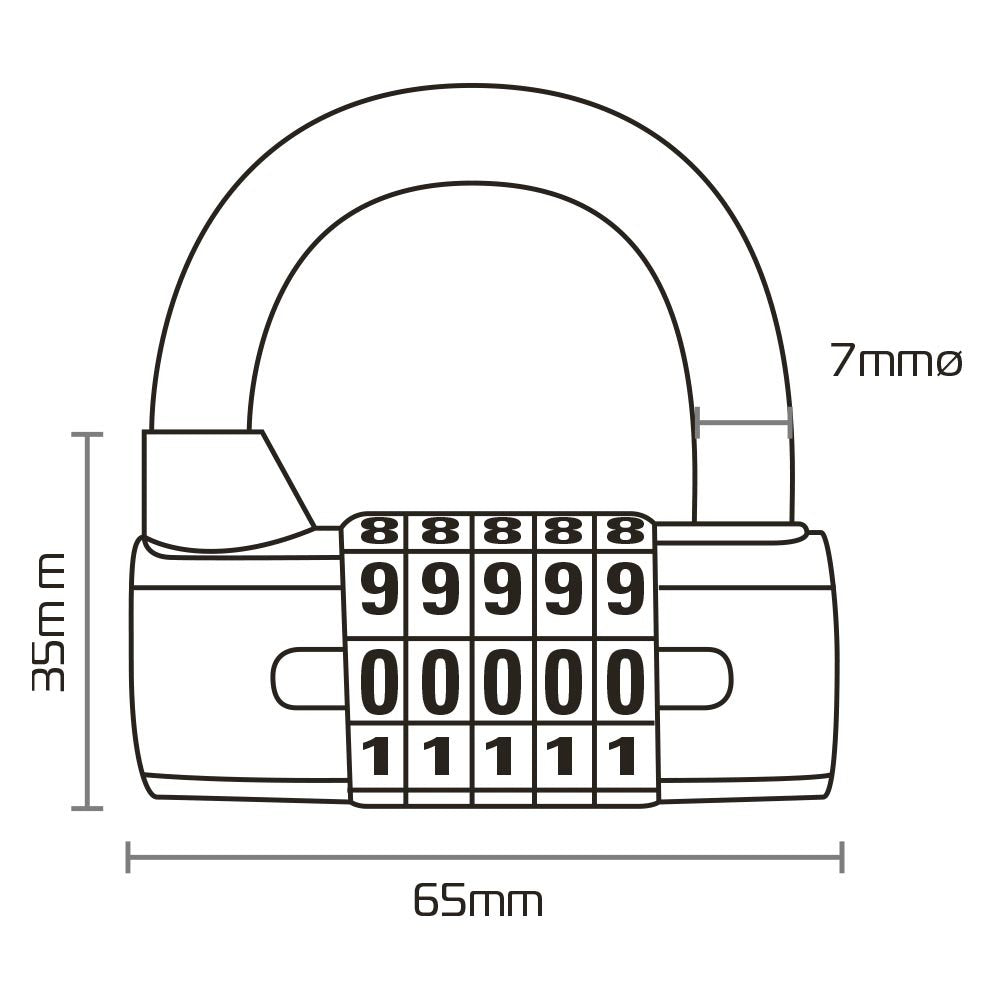Oxford LK102 Combination 5 Digit Motorcycle Padlock Security Lock 7mm Black