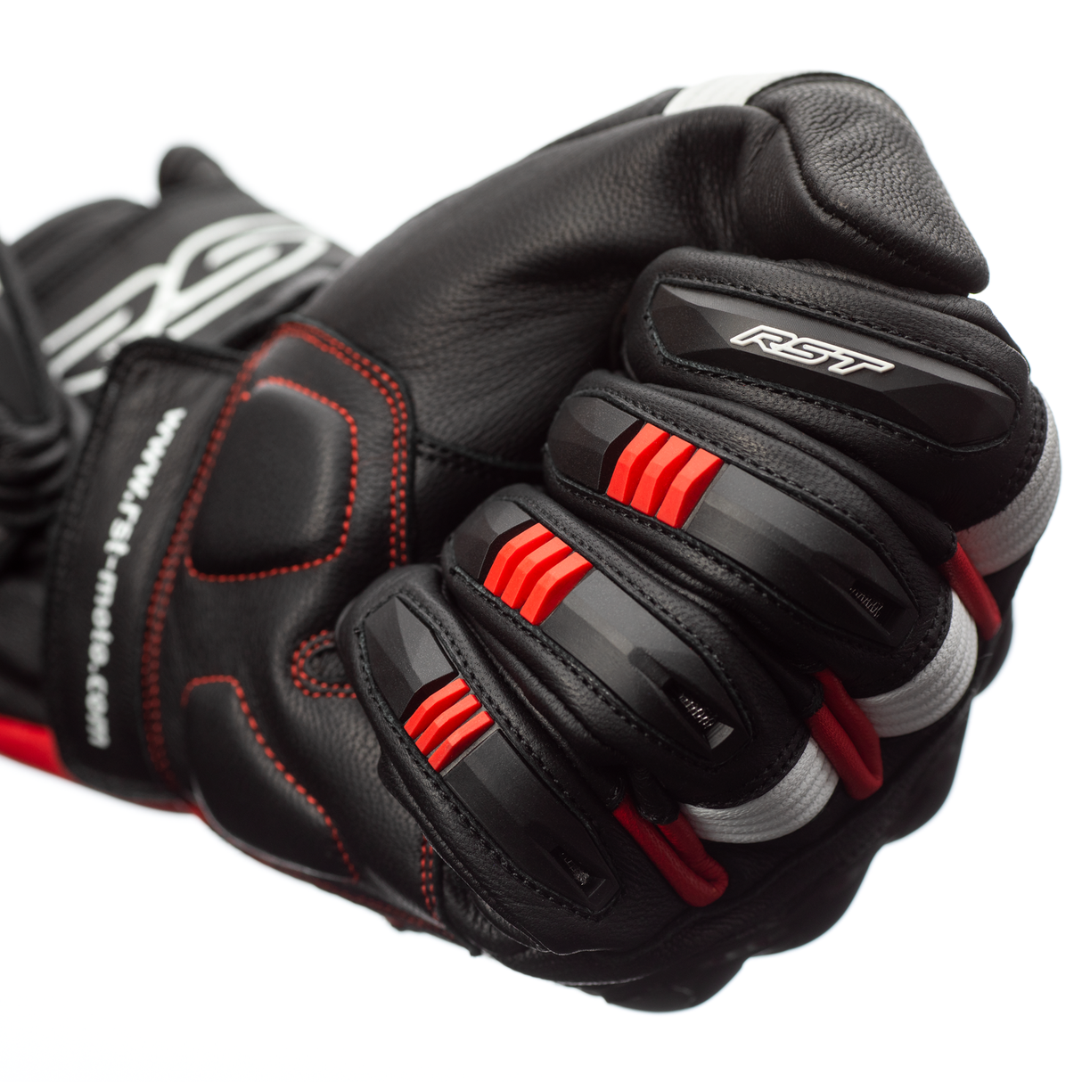 RST Pilot CE Mens Leather Motorcycle Gloves Black Red