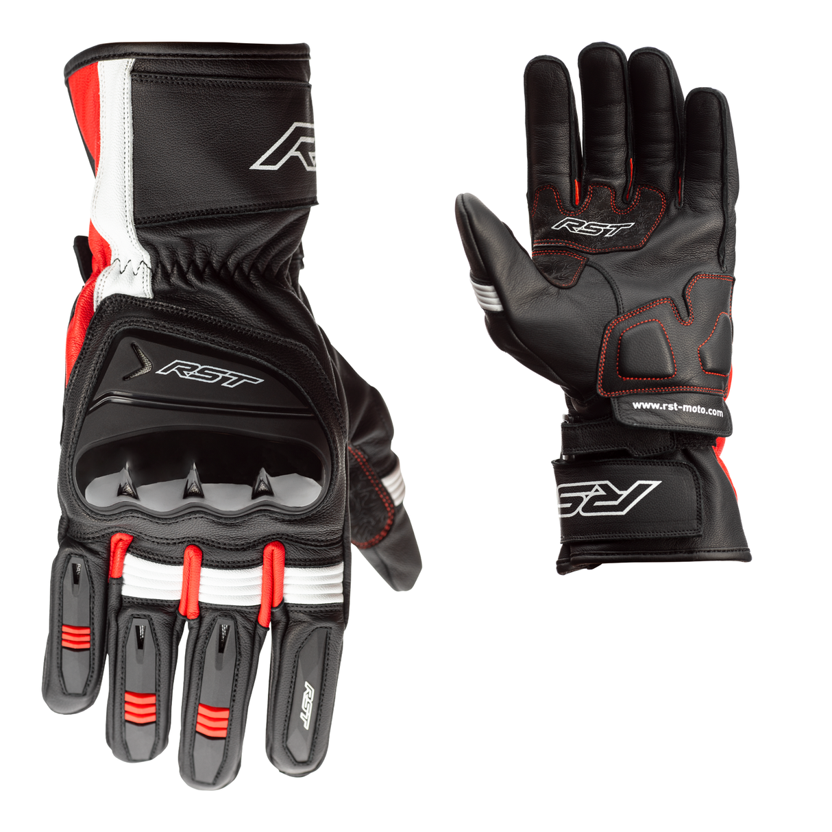 RST Pilot CE Mens Leather Motorcycle Gloves Black Red