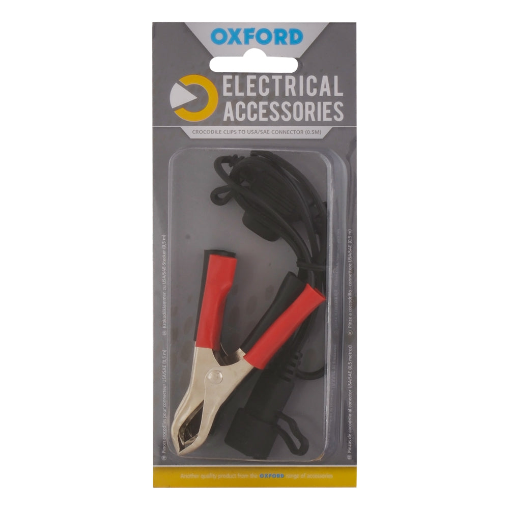 Oxford EL104 Crocodile Clips To USA SAE Connector Motorcycle Motorbike Battery Charger Leads