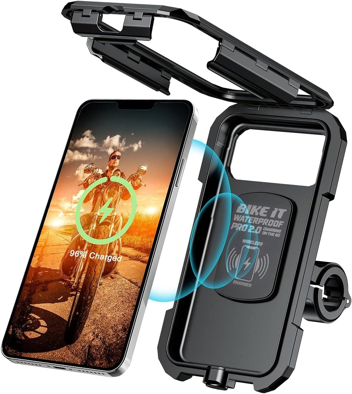 Bike It Waterproof Motorcycle Handlebar Phone Case Wireless Charger for 5.5"-7" Phones