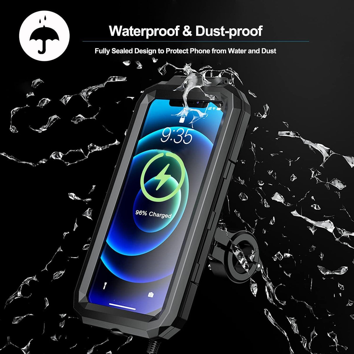 Bike It Waterproof Motorcycle Handlebar Phone Case Wireless Charger for 5.5"-7" Phones