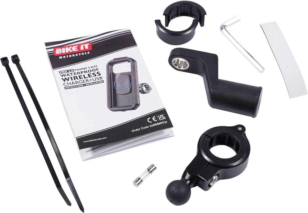 Bike It Waterproof Motorcycle Handlebar Phone Case Wireless Charger for 5.5"-7" Phones