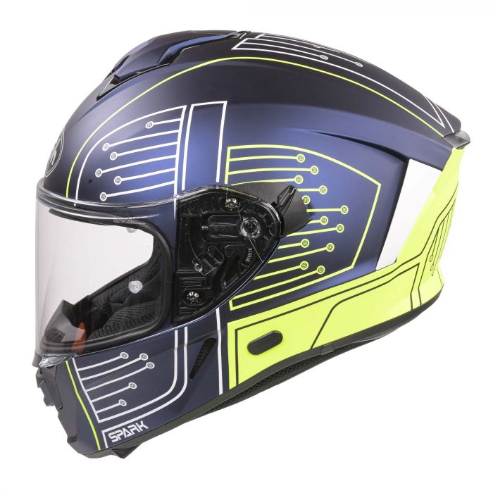 Airoh Spark Flow Helmet Fluro Yellow Blue Circuit MATT
