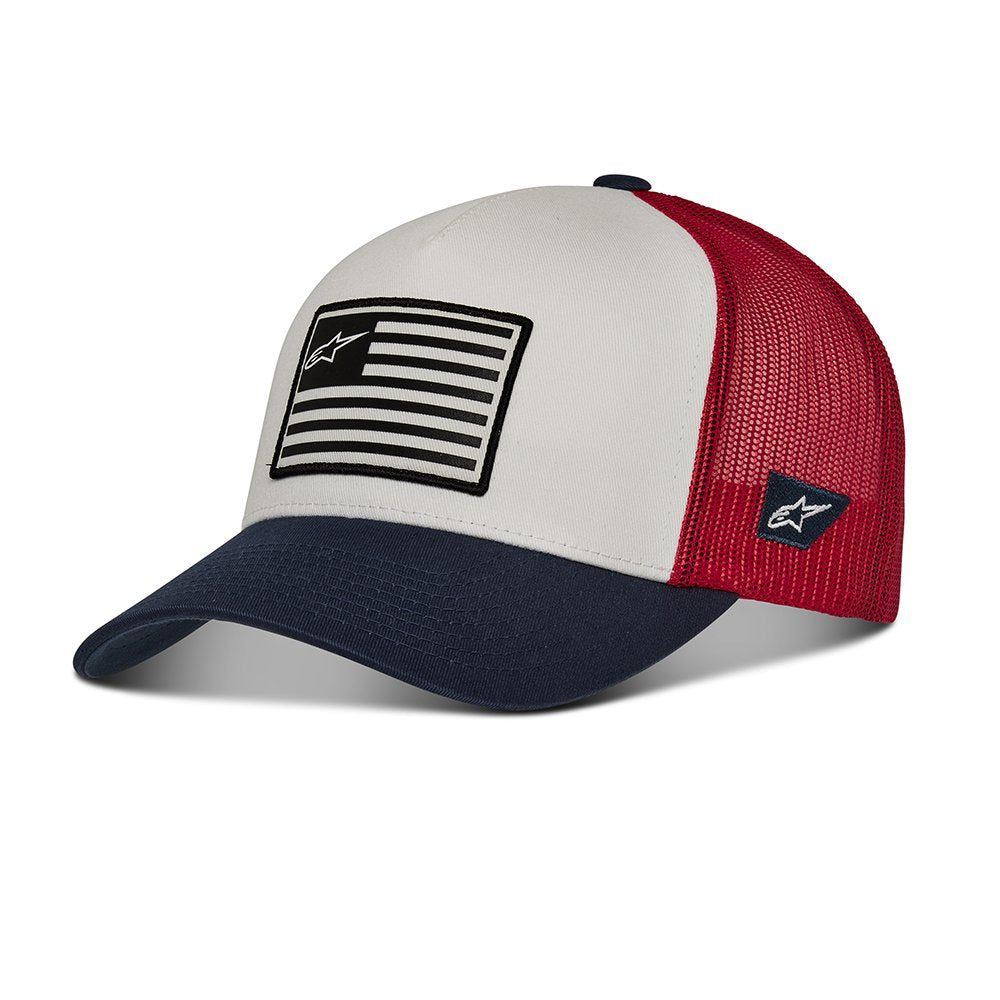 Alpinestars Flag Snapback Hat Baseball Cap White Blue Red