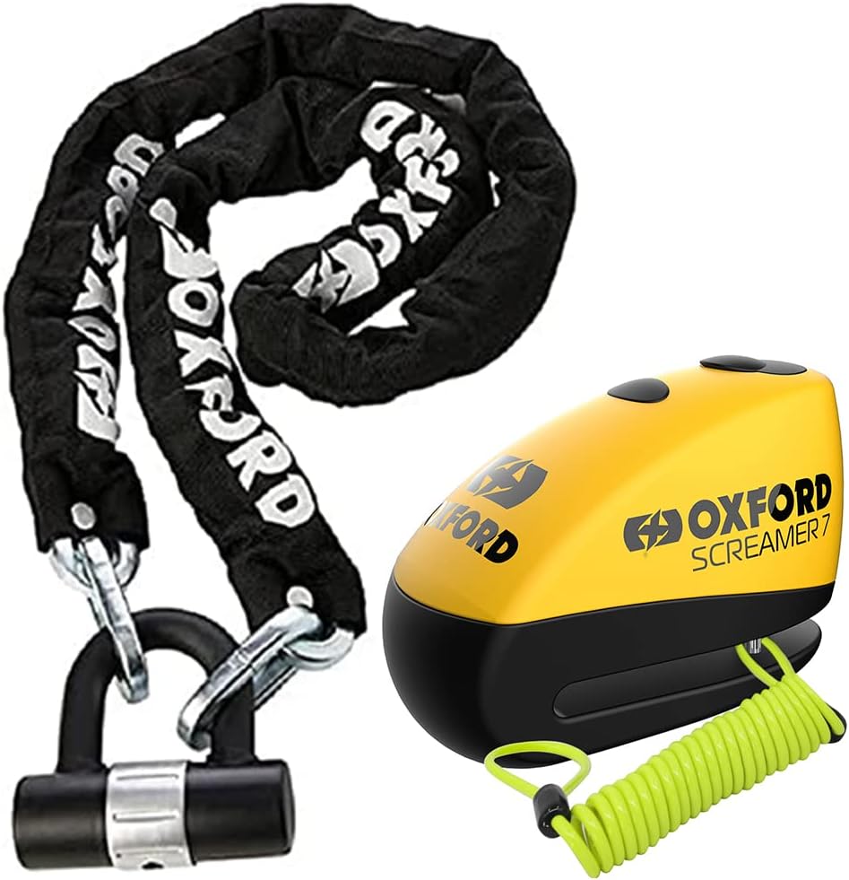 Oxford OF159 HD Chain Lock Screamer 7 Alarm Disc Lock LK290 Reminder Cable Bundle