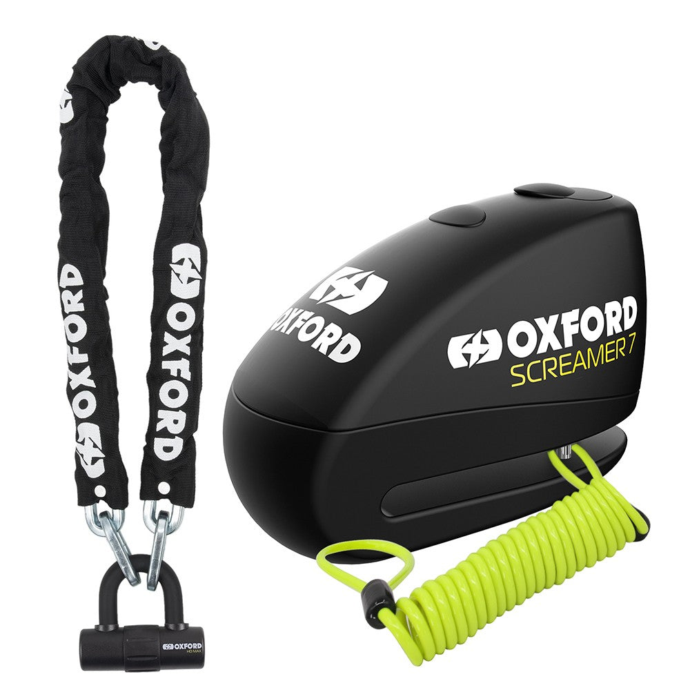 Oxford OF159 HD Chain Lock Screamer 7 Alarm Disc Lock LK289 Reminder Cable Bundle