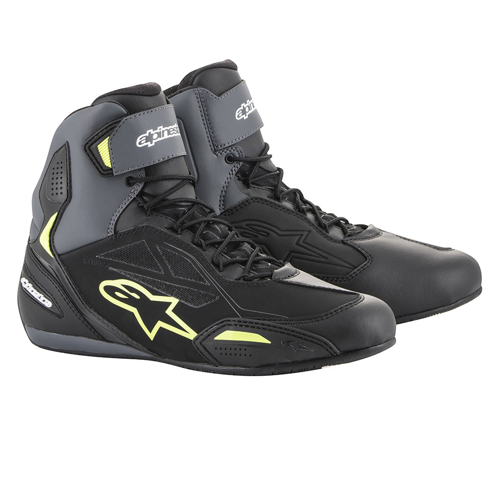 Alpinestars Faster 3 Drystar Shoes Black Grey & Yellow Fluo Mens Motorcycle Boots