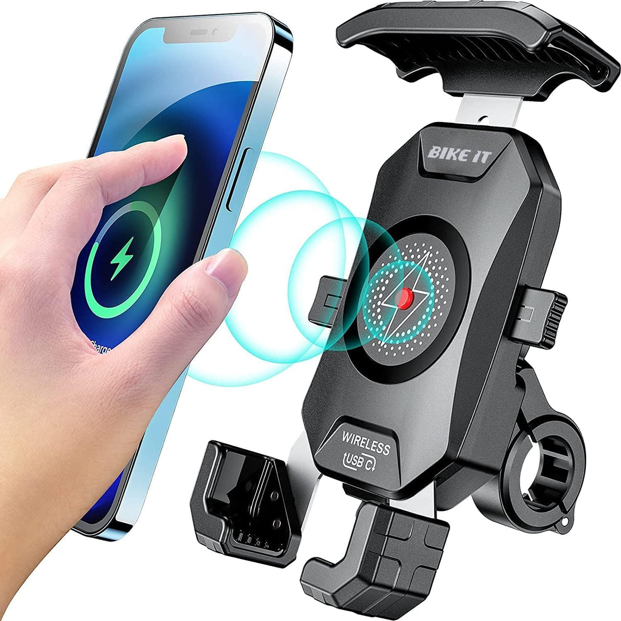 Bike It Motorcycle Phone Holder Fast Wireless Charger USB-C Mount for 4"-7" Phones
