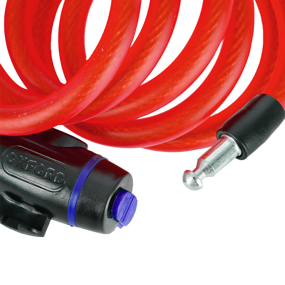 Oxford OF249 Motorcycle Bicycle Cable Lock Security Locks 12mm x 1.8M Red