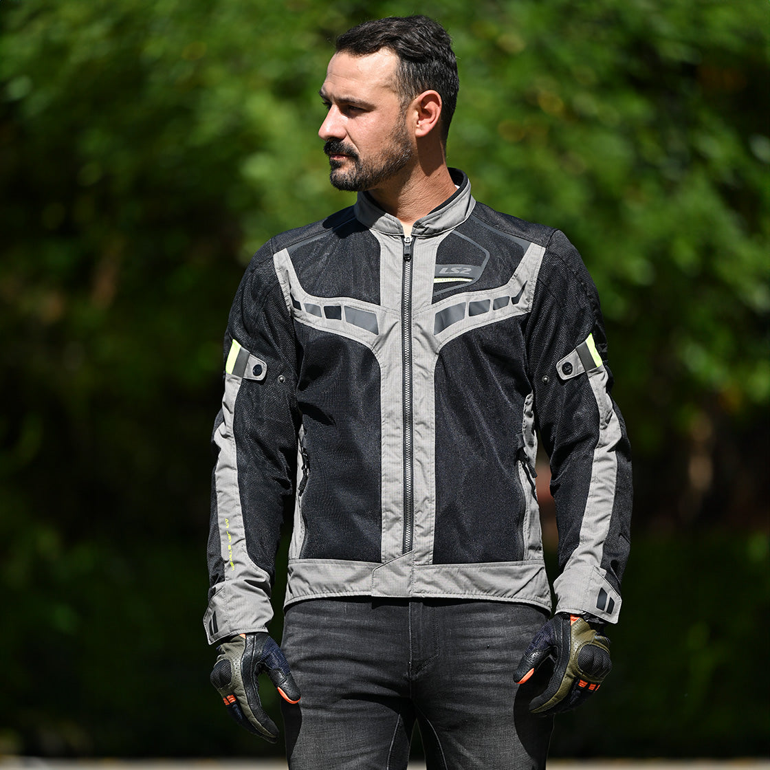 LS2 Garda Air Textile Men's Jacket Green Black Hi-Viz Yellow