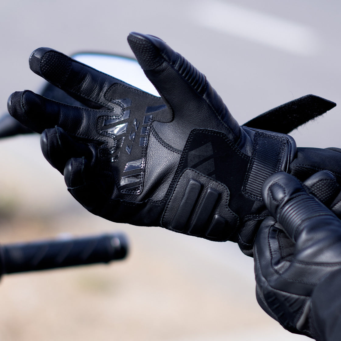 LS2 Octane Waterproof Leather Motorcycle Gloves - Black