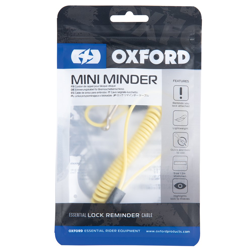 Oxford OX669 Motorcycle MiniMinder Security Disc Lock Reminder Cable Yellow