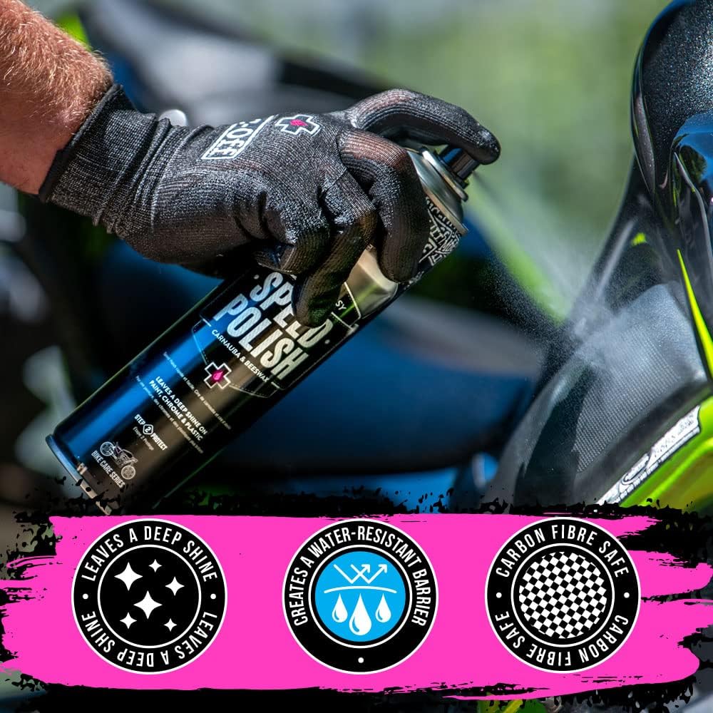 Muc-Off Motorcycle Speed Polish Spray Motorbike Bees Wax Deep Shine 400ml
