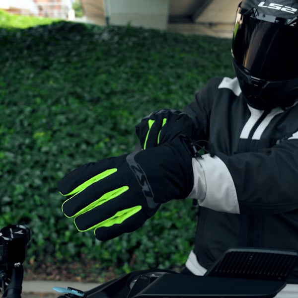 LS2 Thermorain Waterproof Gloves - Black / Hi-Vis Yellow