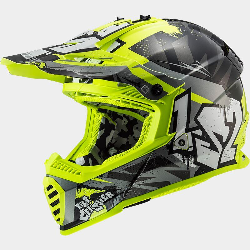 LS2 MX437 FAST EVO MINI II CRUSHER Black Yellow Junior Kids Motorcycle Helmet