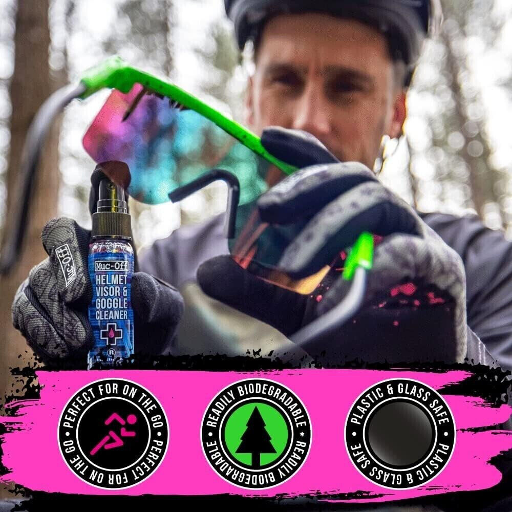 Muc Off V2 Helmet Visor Goggle Cleaner Microfibre Cloth Cleaning Kit with Bag