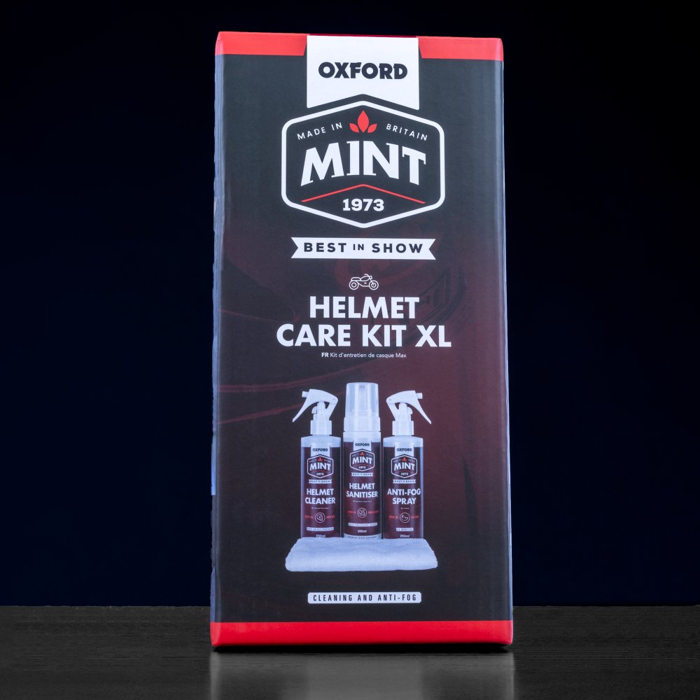 Oxford Mint OC504 Helmet Care Kit XL Bike Sanitiser Visor Cleaner Anti-Fog Spray Cloth Bundle