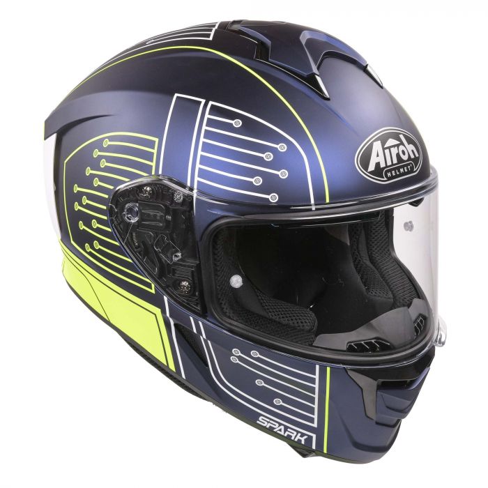 Airoh Spark Flow Helmet Fluro Yellow Blue Circuit MATT