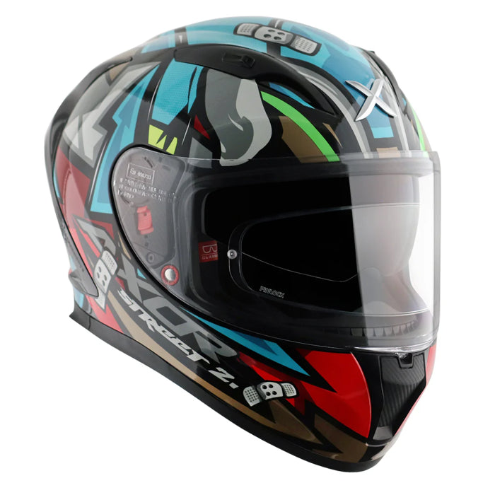 Axor Street Bobby Motorcycle Helmet Gloss Black Blue
