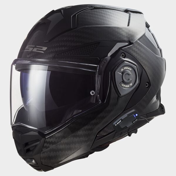 LS2 FF901 ADVANT X Solid Gloss Carbon 180° Modular Motorcycle Helmet with LS2 CARDO Intercom 4X Preinstalled