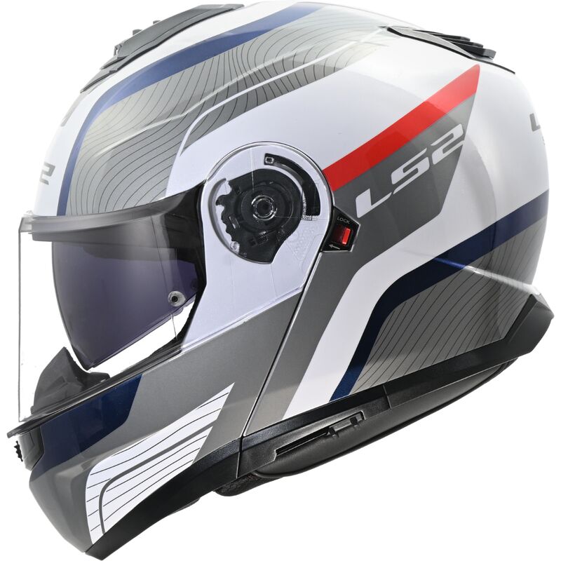 LS2 FF908 STROBE II Monza White Blue Red Gloss 90° Flip Modular Motorcycle Helmet