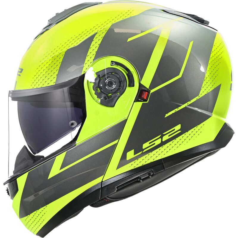LS2 FF908 STROBE II Code Hi-Vis Yellow Grey Gloss 90° Flip Modular Motorcycle Helmet