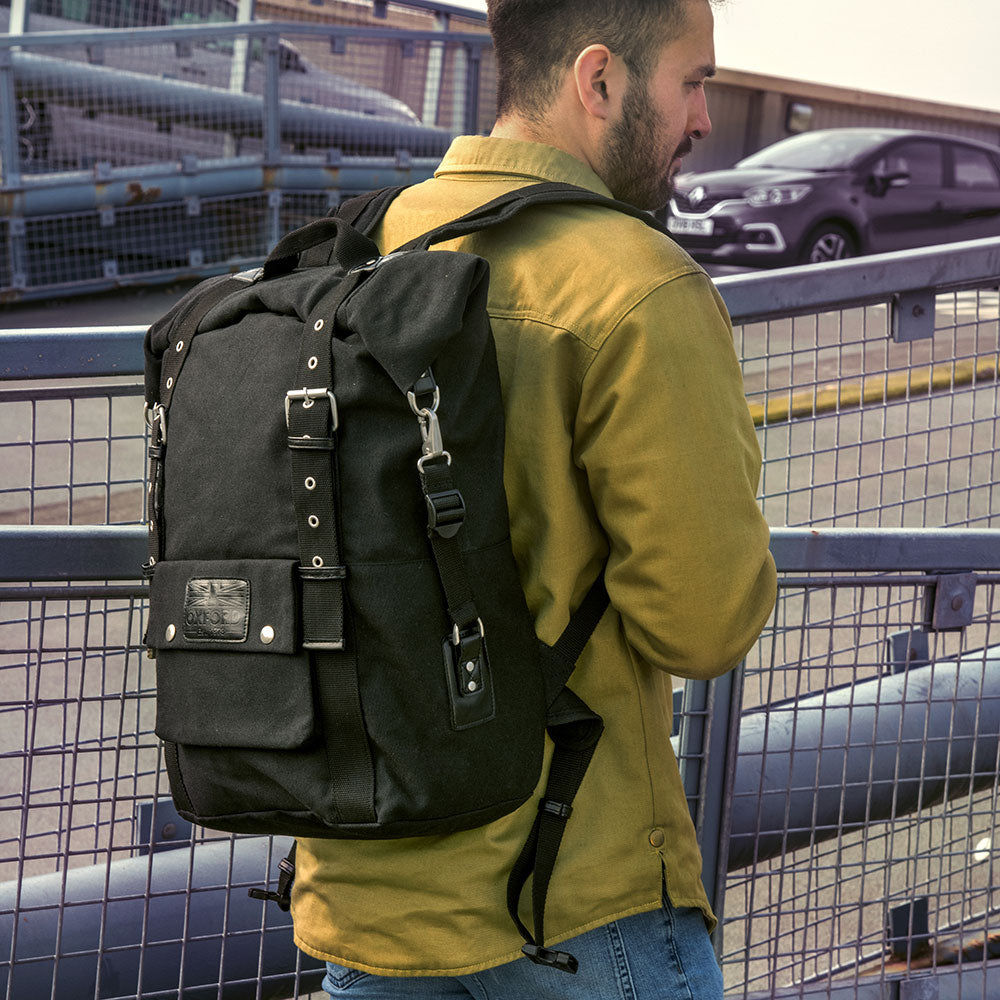 Oxford Heritage Waxed Cotton Motorcycle Motorbike Backpack 30 Litre Black