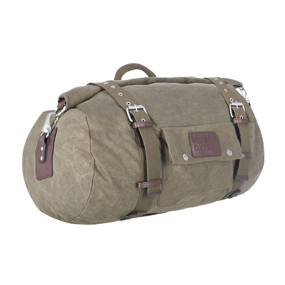 Oxford Heritage Waxed Cotton Motorcycle Motorbike Roll Bag 30L Khaki