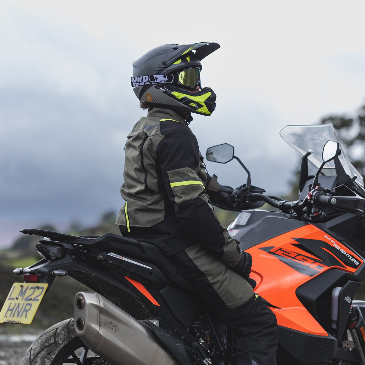 Oxford Rockland Men's Motorcycle Jacket Khaki Black Fluo