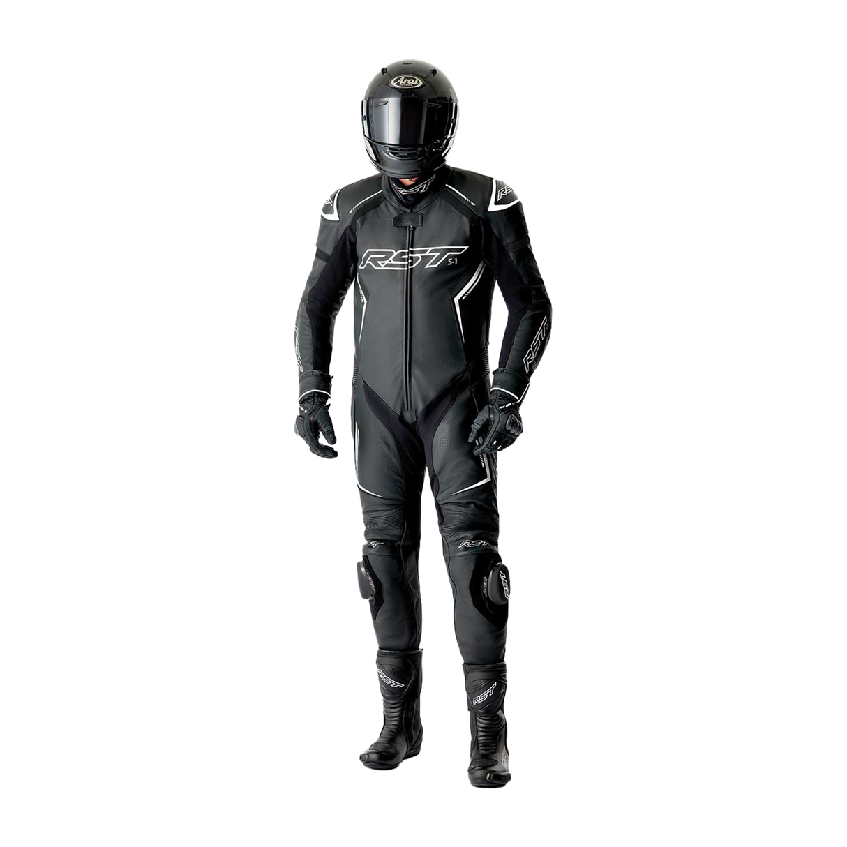 RST S1 D3O CE One Piece Motorcycle Leather Suit Black / Black / White