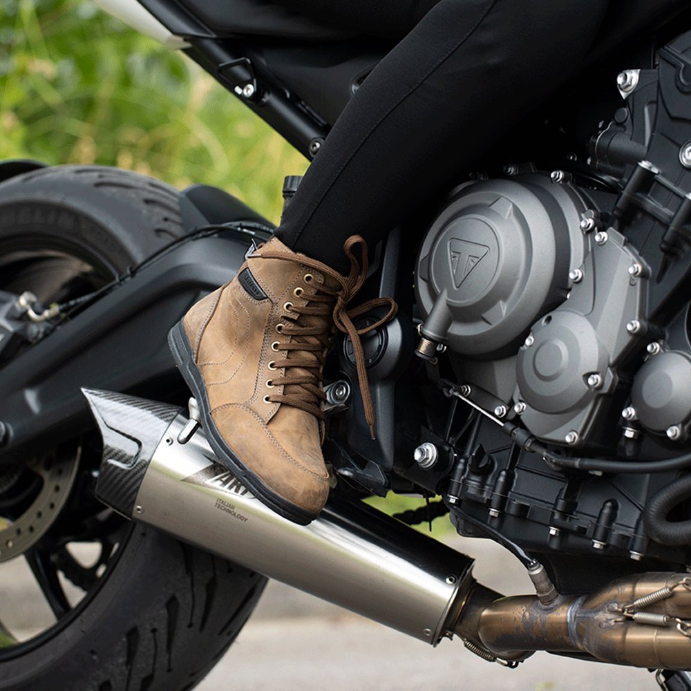 Oxford Womens Kickback Motorcycle Boots Trainers Brown