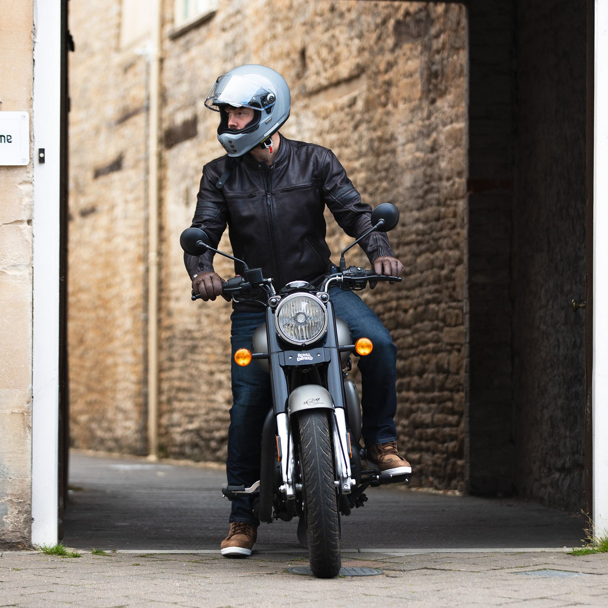 Oxford Holton Men's Leather Motorcycle Jacket Brown