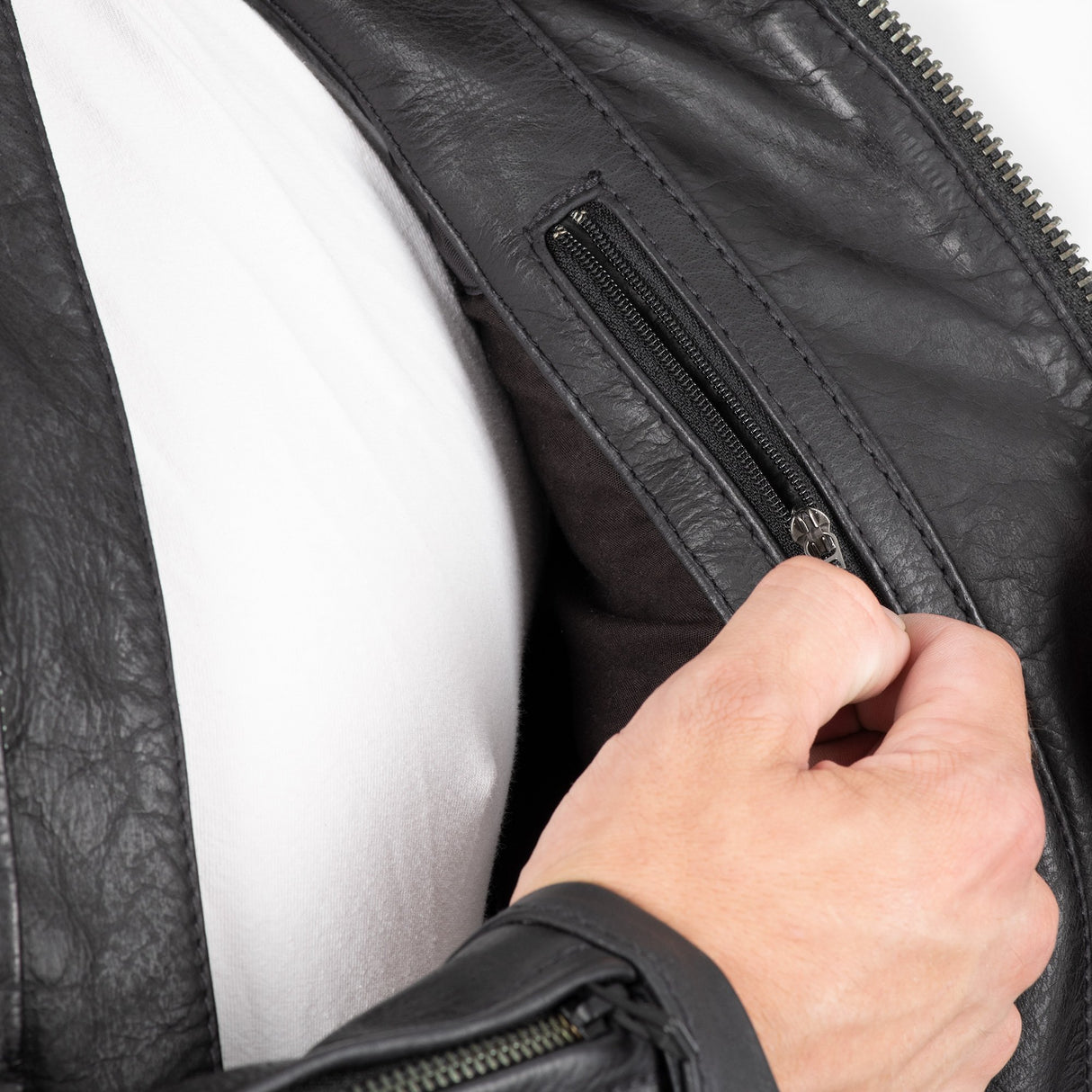 Oxford Holton Men's Leather Motorcycle Jacket Black