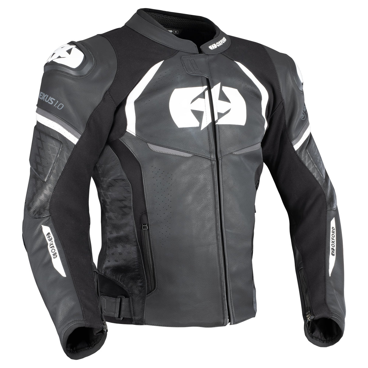 Oxford Nexus 1.0 Men's Leather Motorcycle Jacket Black White