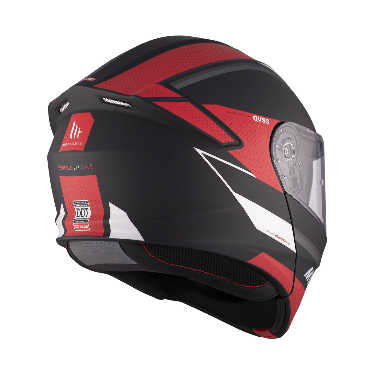 MT Genesis SV Cave A5 Matt Black Red Flip Front Motorcycle Helmet