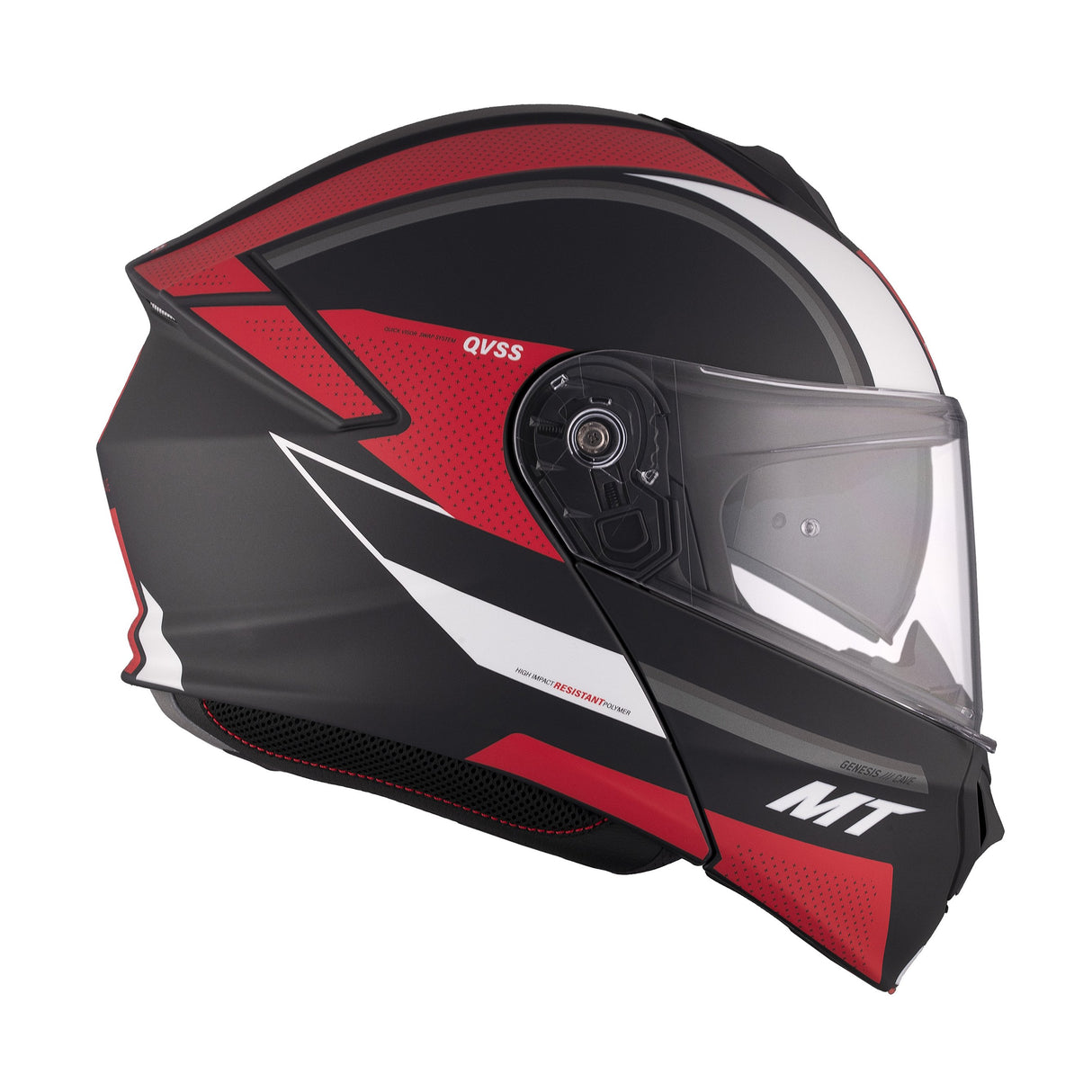 MT Genesis SV Cave A5 Matt Black Red Flip Front Motorcycle Helmet