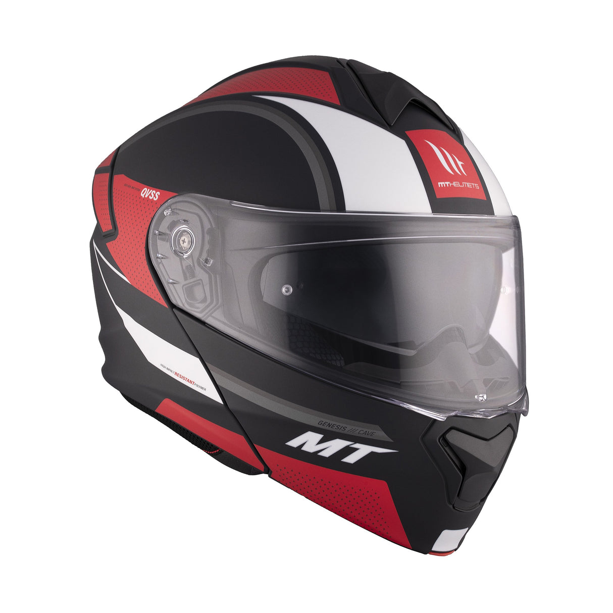 MT Genesis SV Cave A5 Matt Black Red Flip Front Motorcycle Helmet
