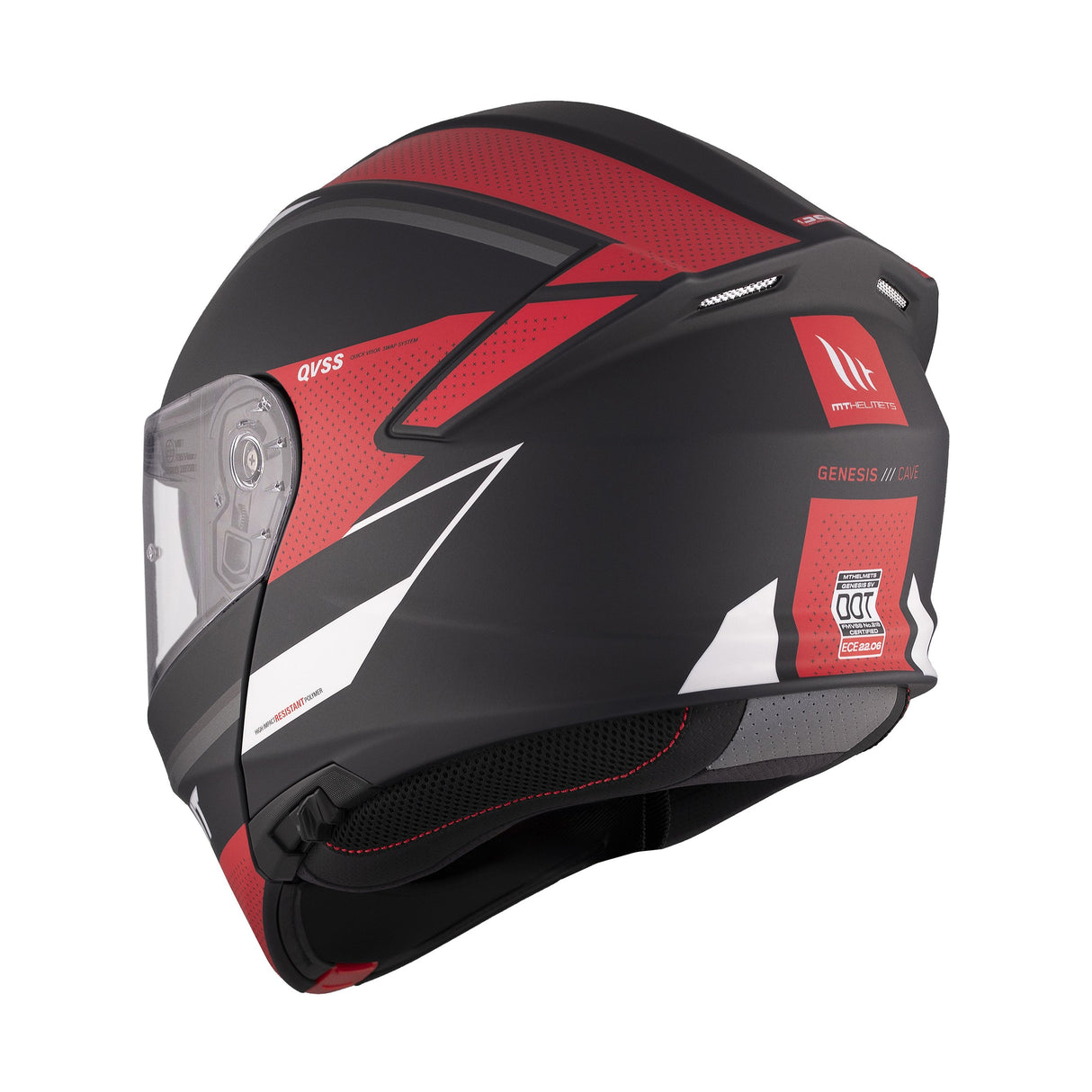 MT Genesis SV Cave A5 Matt Black Red Flip Front Motorcycle Helmet