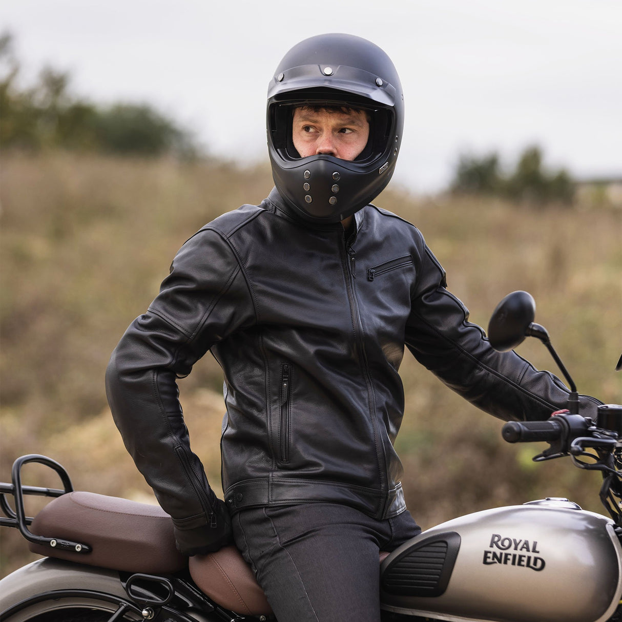 Oxford Henlow Men's Leather Motorcycle Jacket Black