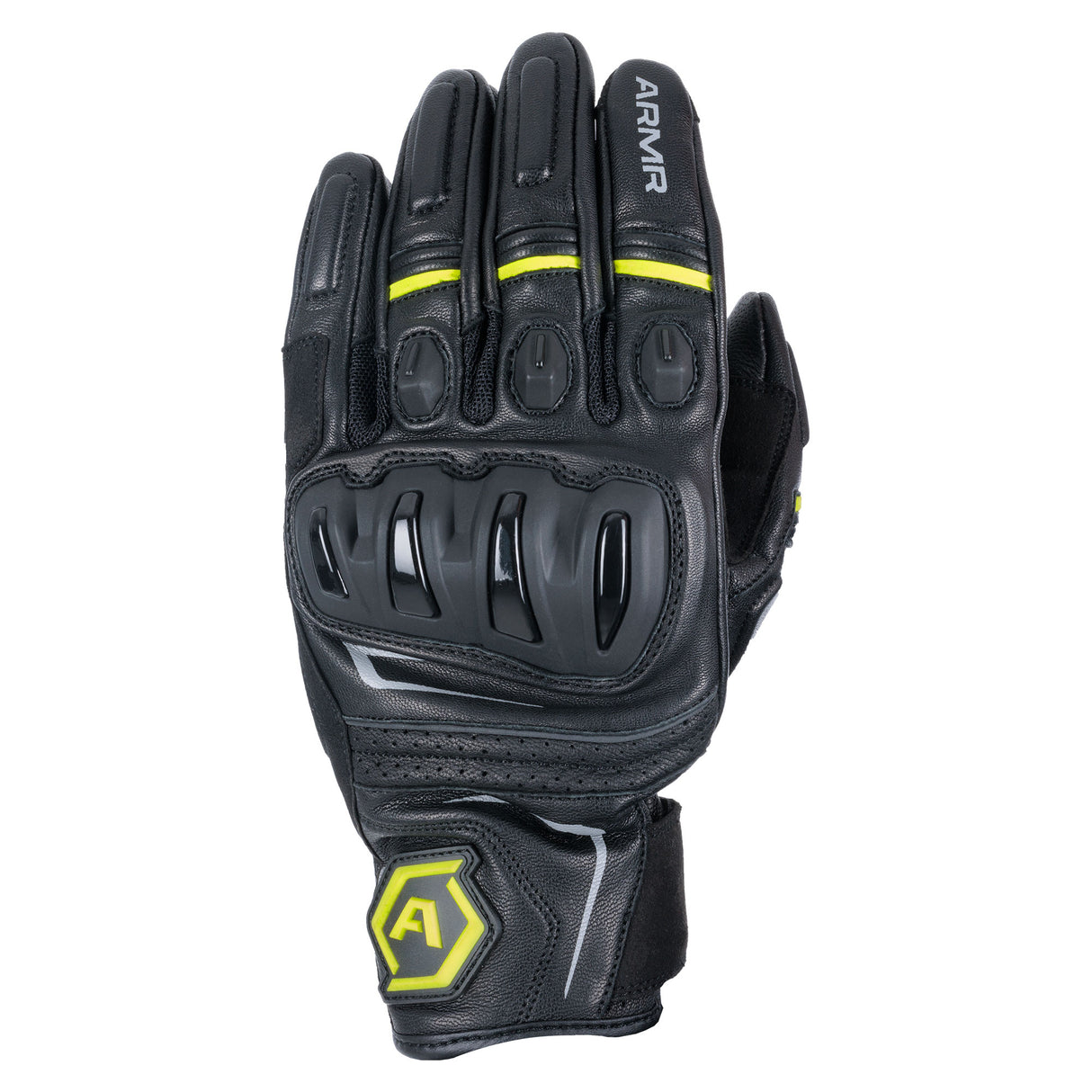 ARMR Raiden 3.0 Motorcycle Leather Gloves Black Yellow Fluorescent