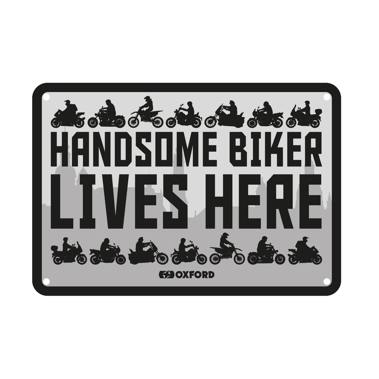 Oxford OX354 Garage Workshop Metal Sign: Handsome Biker Lives Here
