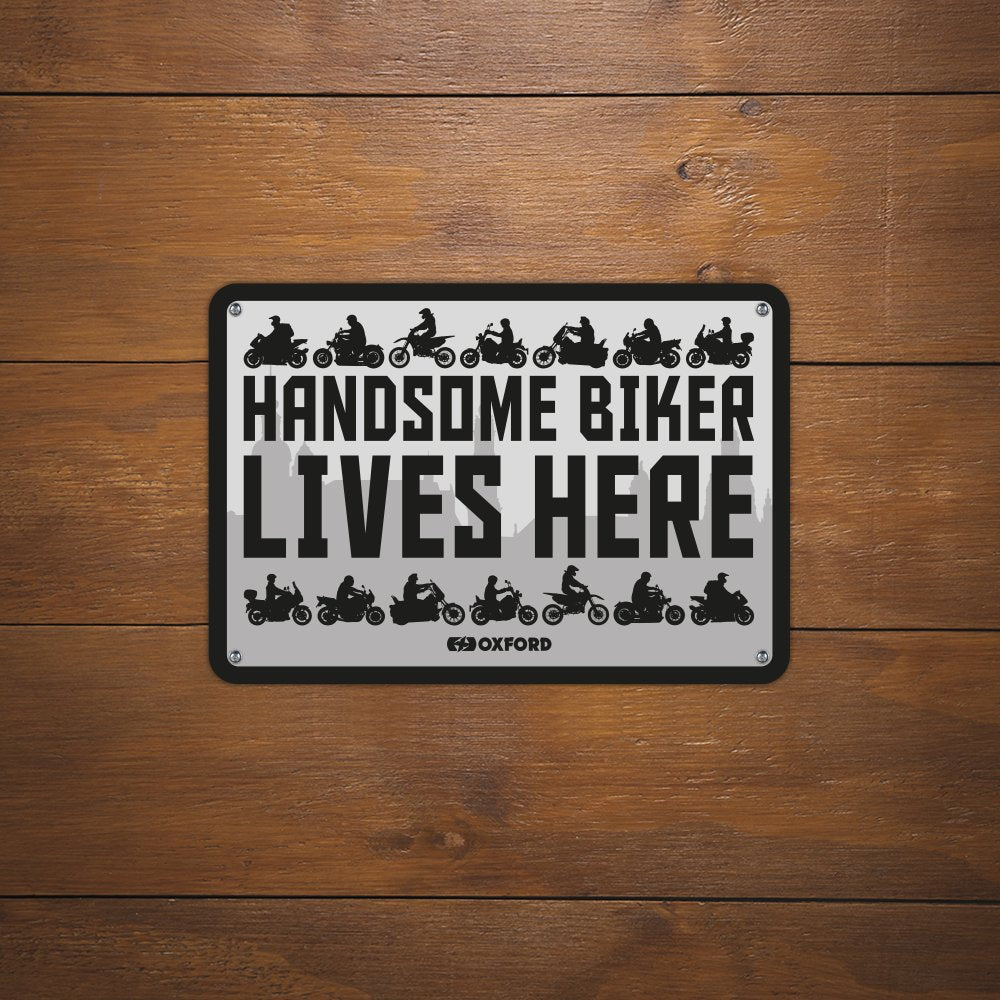 Oxford OX354 Garage Workshop Metal Sign: Handsome Biker Lives Here