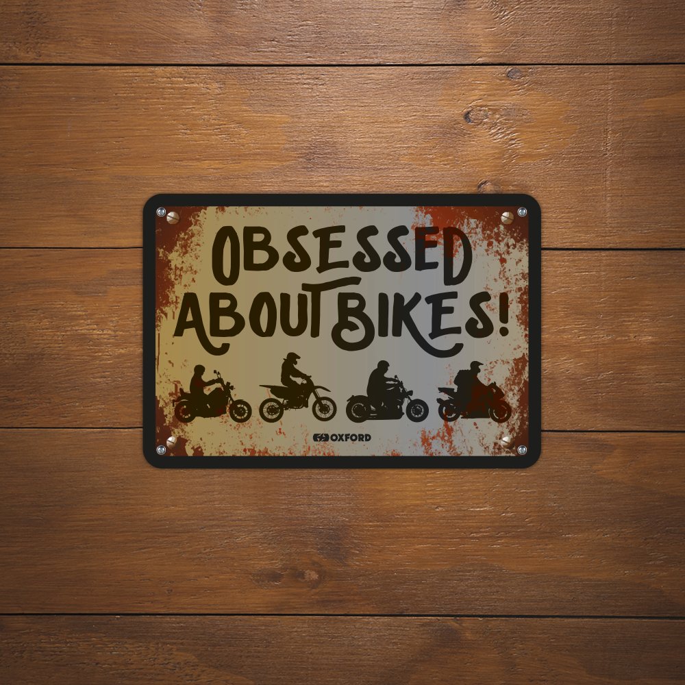 Oxford OX359 Garage Workshop Metal Sign: Obsessed About Bikes