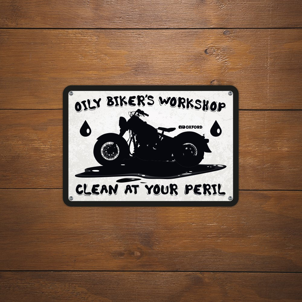 Oxford OX356 Garage Workshop Metal Sign: Oily Bikers Workshop