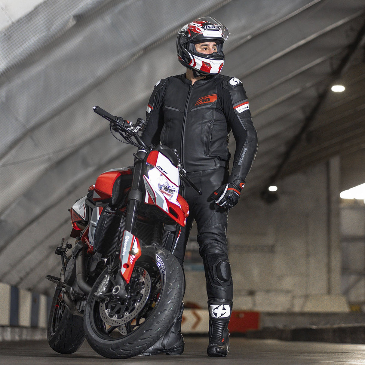 Oxford Cypher 1.0 Men's Leather Black/White/Red Motorcycle Jacket