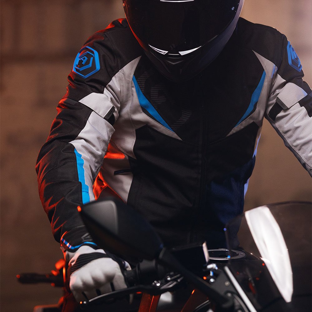 ARMR Eyoshi 3.0 Men's Waterproof Motorcycle Jacket Black Light Grey Blue
