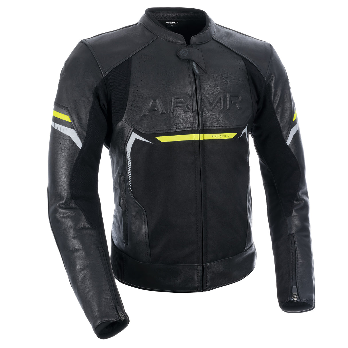 ARMR Raiden 3.0 Leather Motorcycle Jacket Black Yellow Fluo