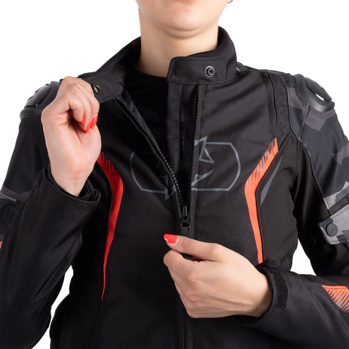 Oxford Omega 1.0 D2D Ladies Motorcycle Jacket Black Camo Red
